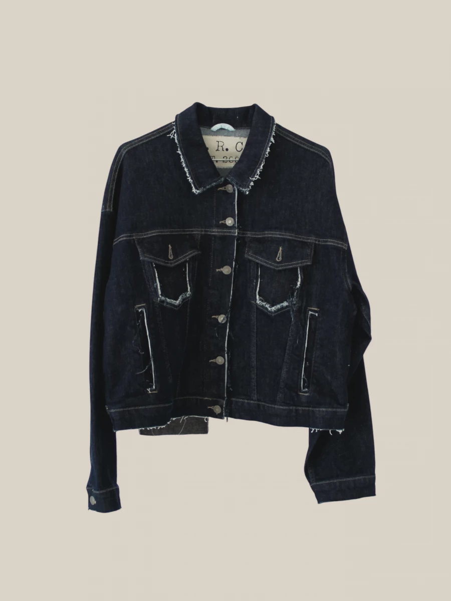 Dark Blue ‘Miles’ Denim Jacket with Frayed Details