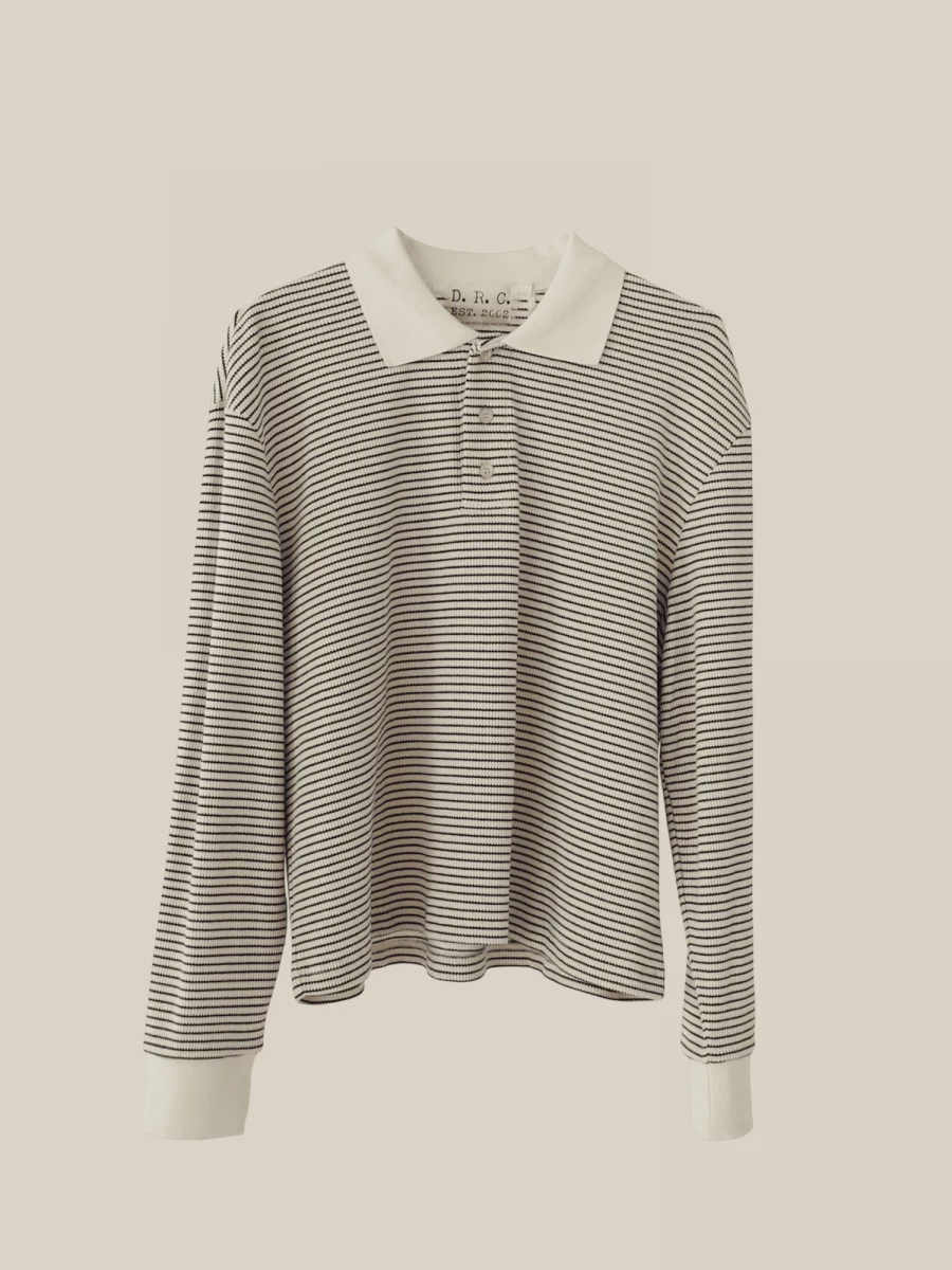 Sacha' Long Sleeve Polo with Striped Pattern