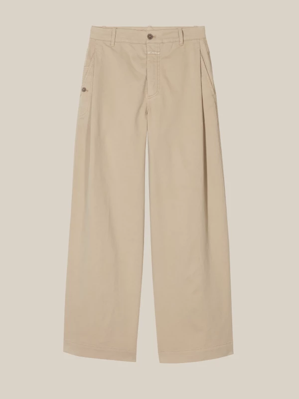 Pantaloni 'Wrenna' Beige a Gamba Larga in Cotone