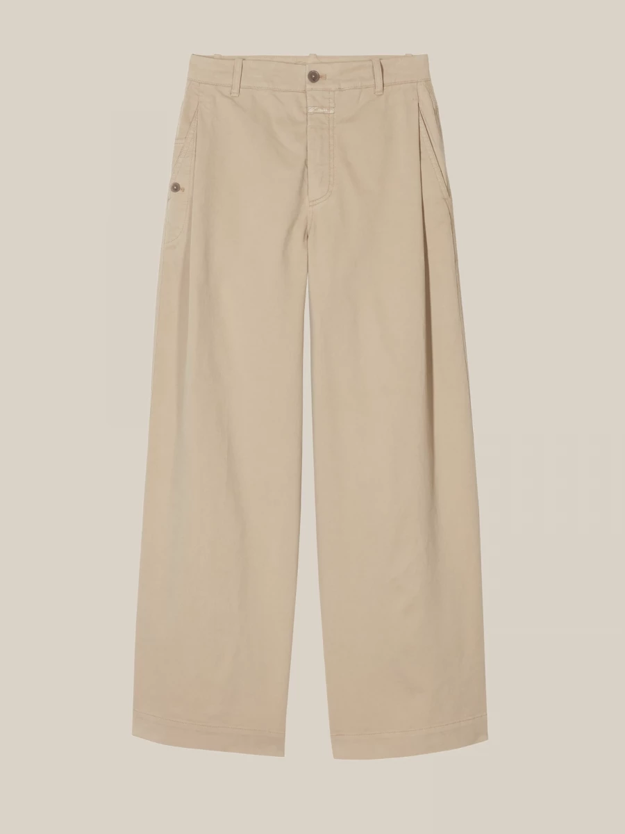 Beige 'Wrenna' Wide Leg Pants in Cotton