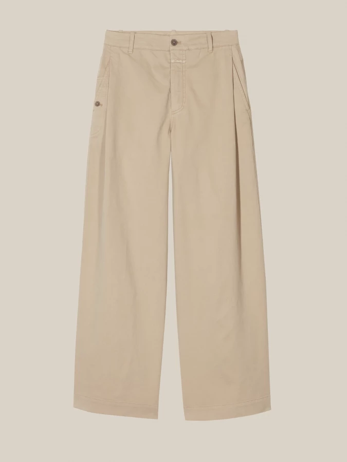 Beige 'Wrenna' Wide Leg Pants in Cotton