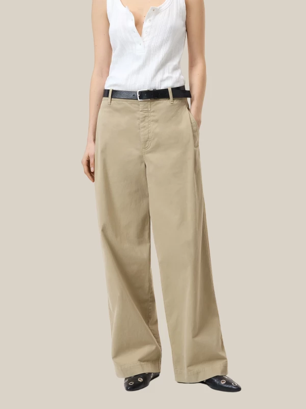 Pantaloni 'Wrenna' Beige a Gamba Larga in Cotone 2