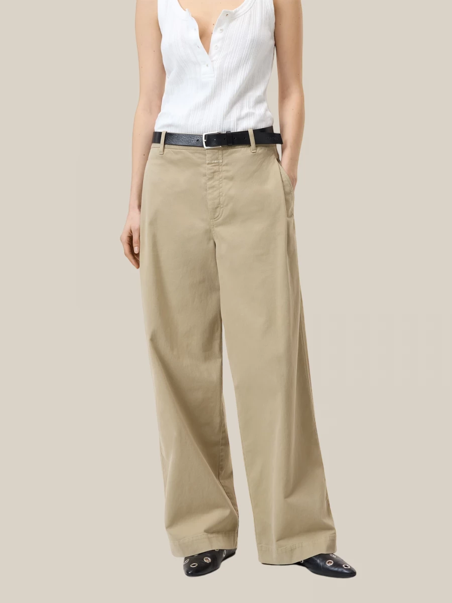 Beige 'Wrenna' Wide Leg Pants in Cotton