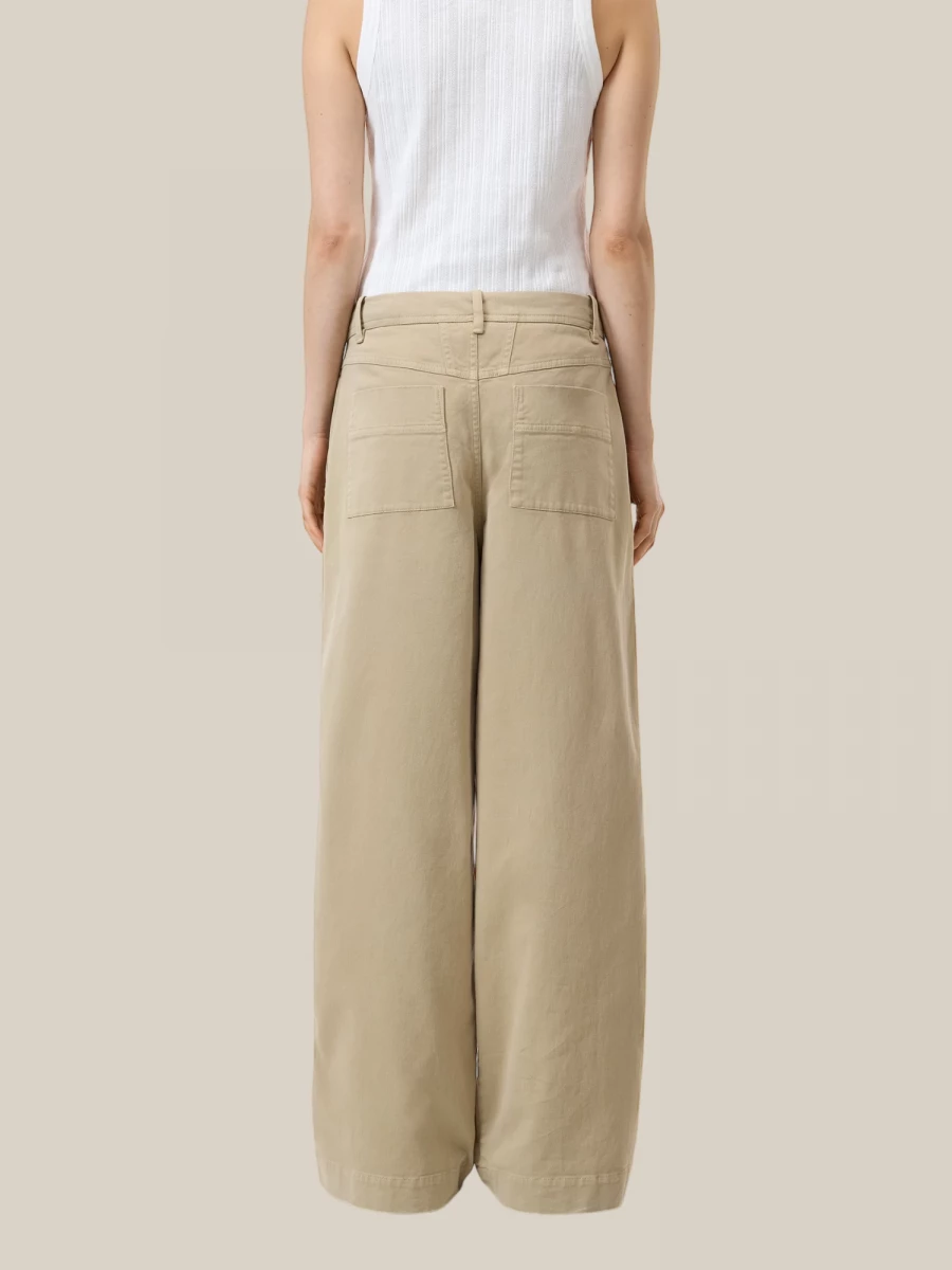 Beige 'Wrenna' Wide Leg Pants in Cotton