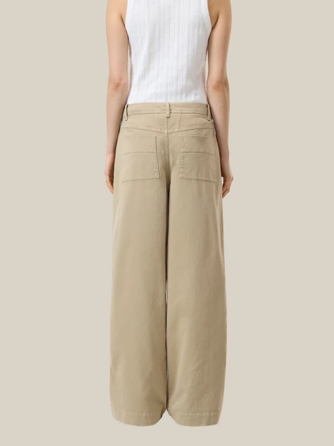 Beige 'Wrenna' Wide Leg Pants in Cotton