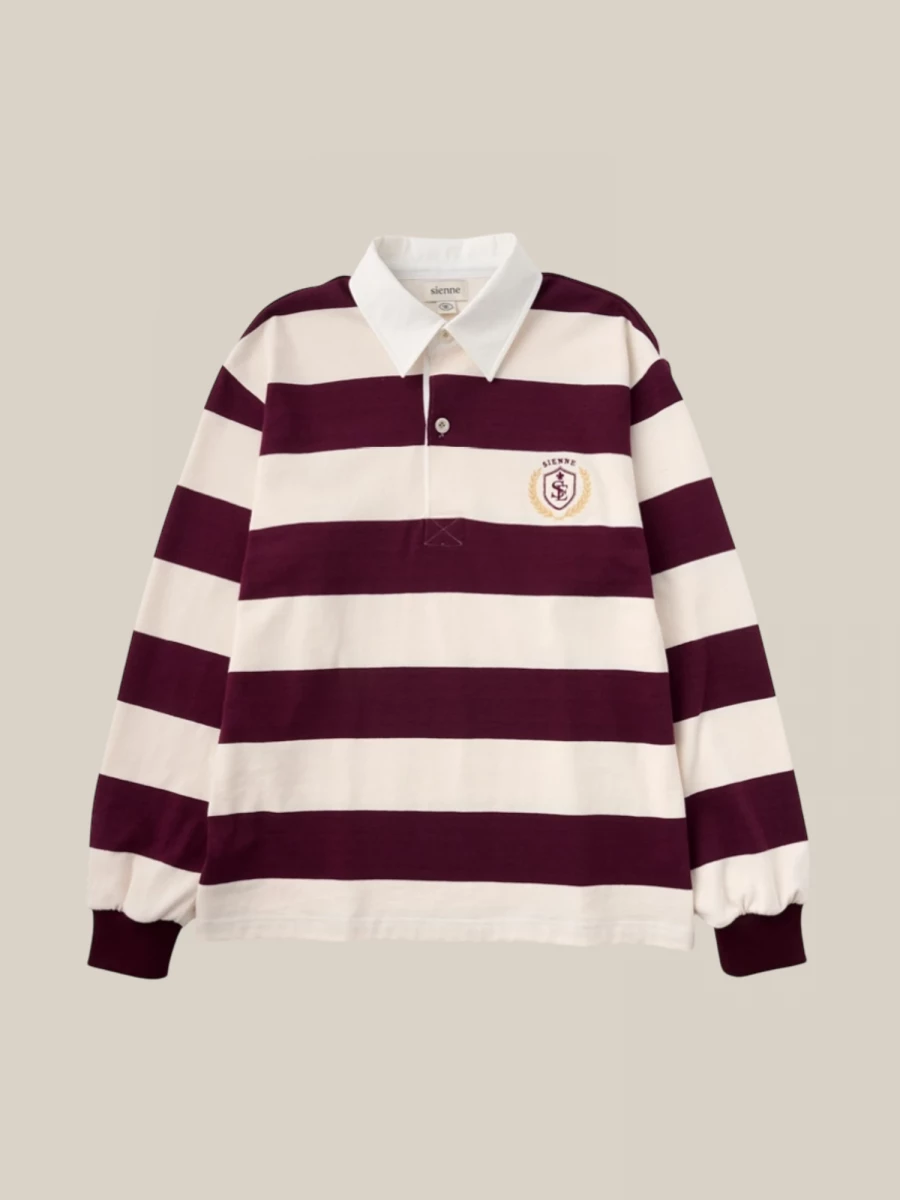 Bordeaux Light Pink Striped Cotton Rugby Polo Shirt