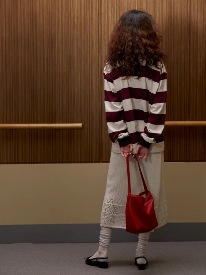 Bordeaux Light Pink Striped Cotton Rugby Polo Shirt