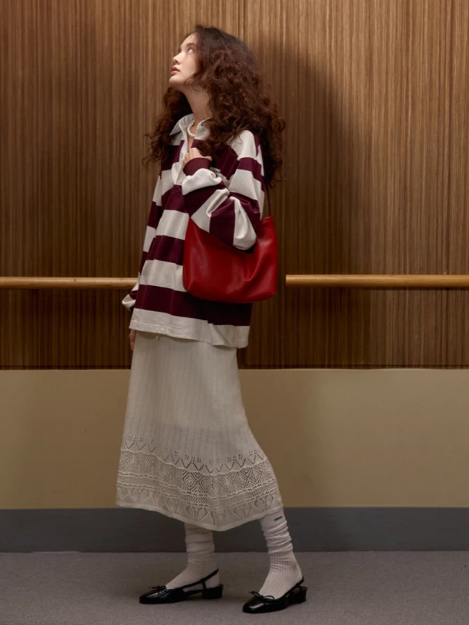 Bordeaux Light Pink Striped Cotton Rugby Polo Shirt