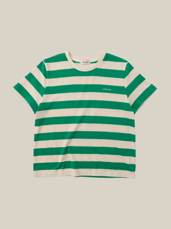 Green Beige Striped T-Shirt in Cotton