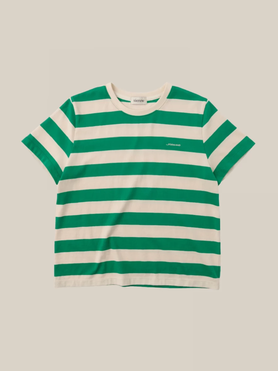 Green Beige Striped T-Shirt in Cotton