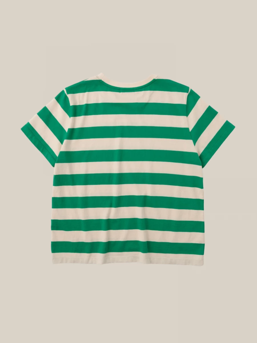 Green Beige Striped T-Shirt in Cotton