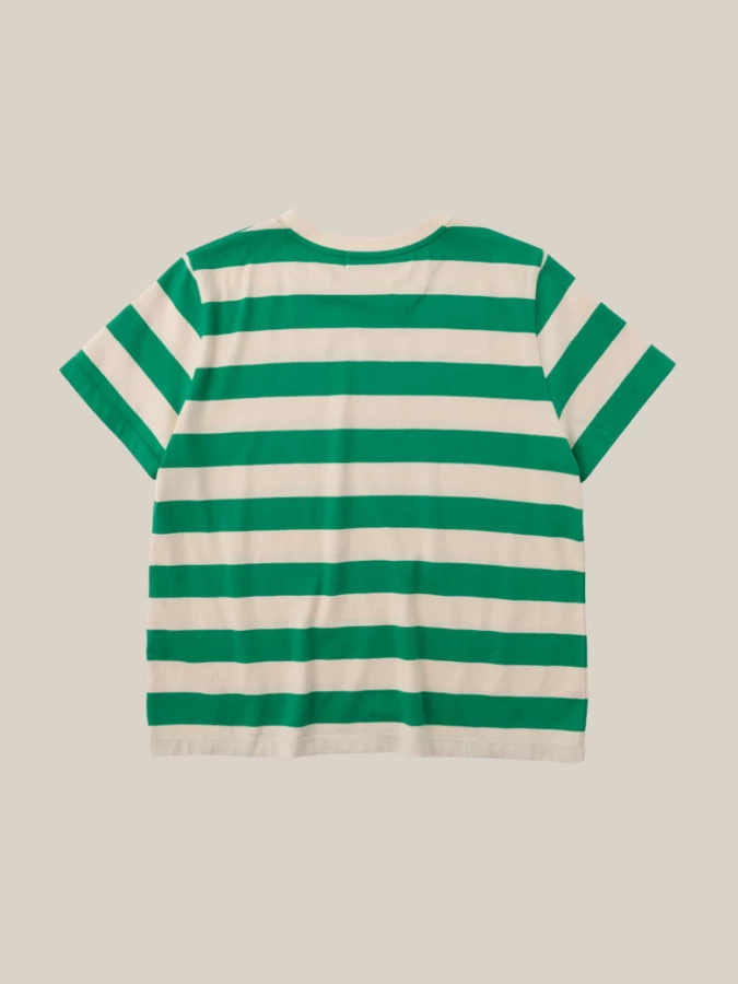 T-Shirt a Righe Verde Beige in Cotone