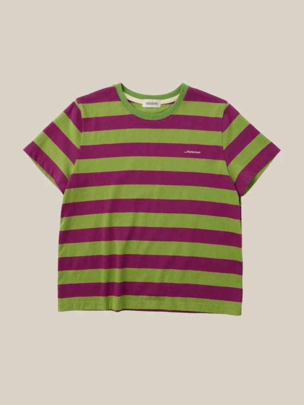 T-Shirt a Righe Verde Acido Viola in Cotone