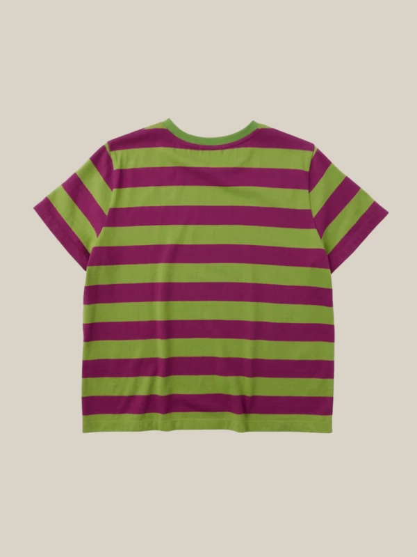 T-Shirt a Righe Verde Acido Viola in Cotone 2