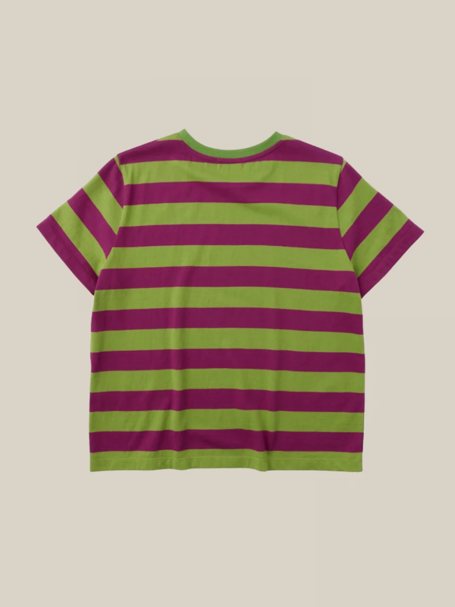 Acid Green Purple Striped T-Shirt in Cotton