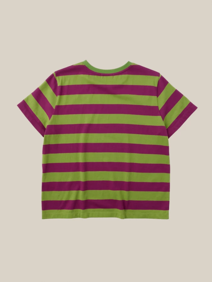 Acid Green Purple Striped T-Shirt in Cotton