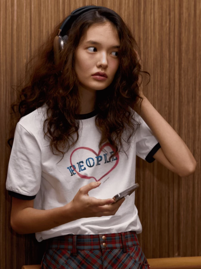 T-Shirt Bianca ‘People’ con Stampa in Cotone