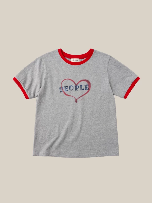 T-Shirt Grigia ‘People’ con Stampa in Cotone