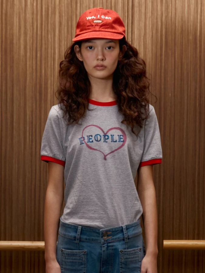 T-Shirt Grigia ‘People’ con Stampa in Cotone