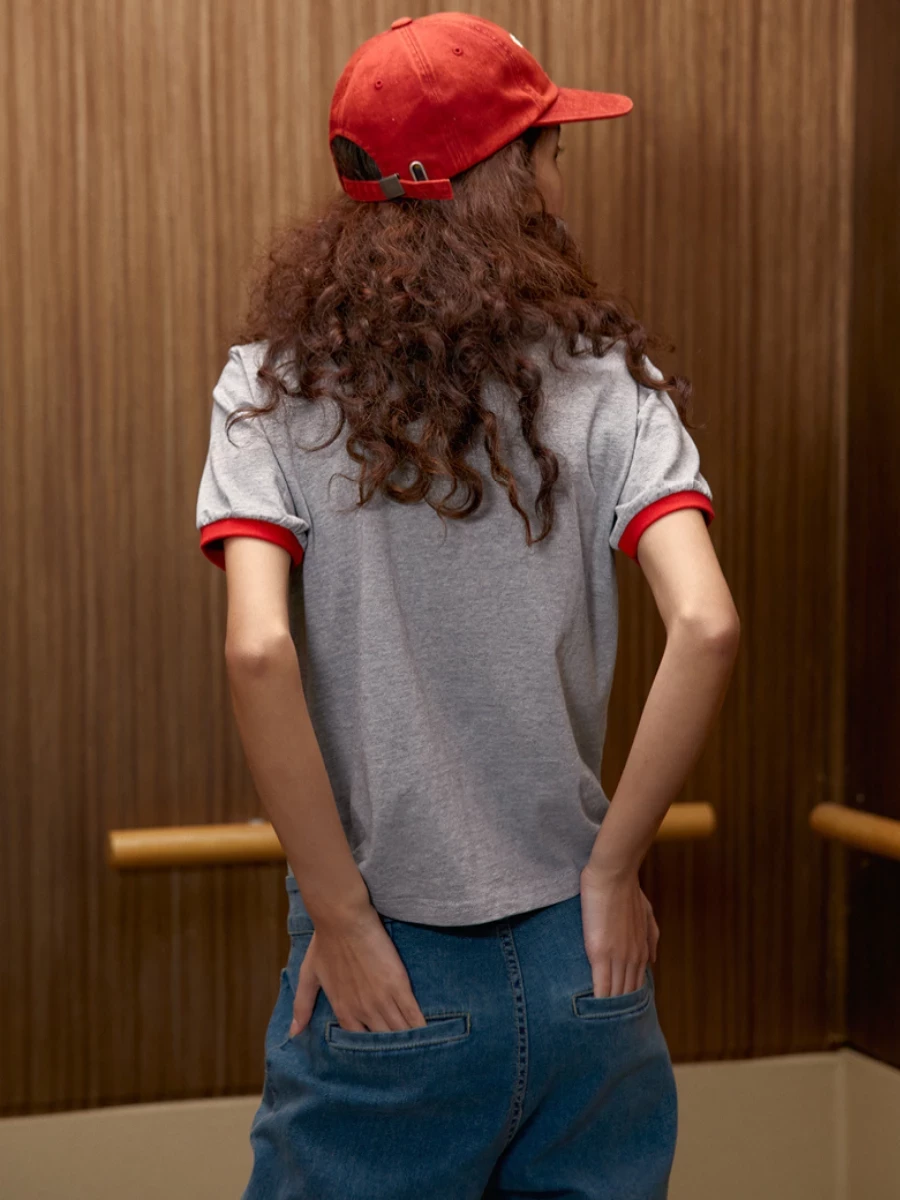 T-Shirt Grigia ‘People’ con Stampa in Cotone