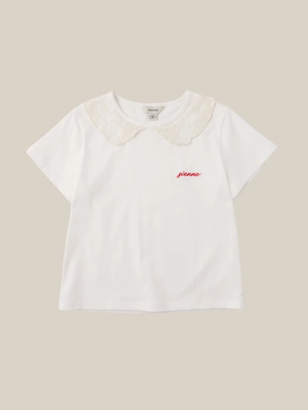 White T-Shirt with Lace Collar