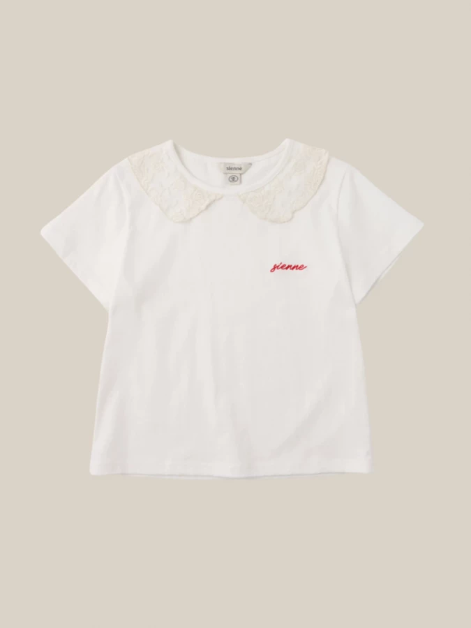 White T-Shirt with Lace Collar