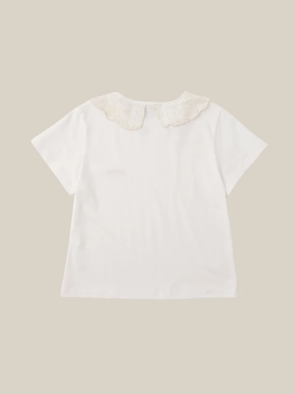 T-Shirt Bianca con Colletto in Pizzo 2