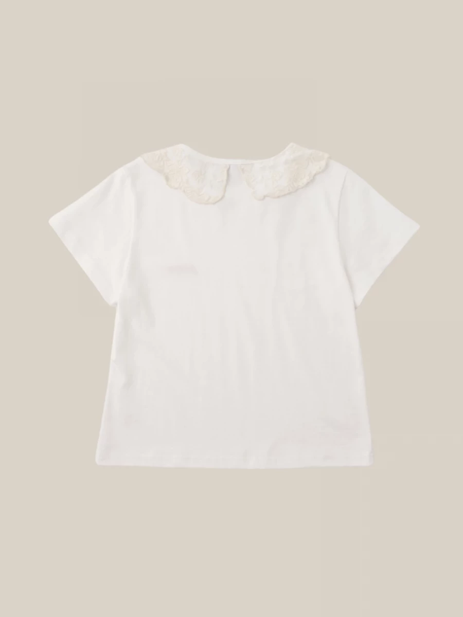 White T-Shirt with Lace Collar