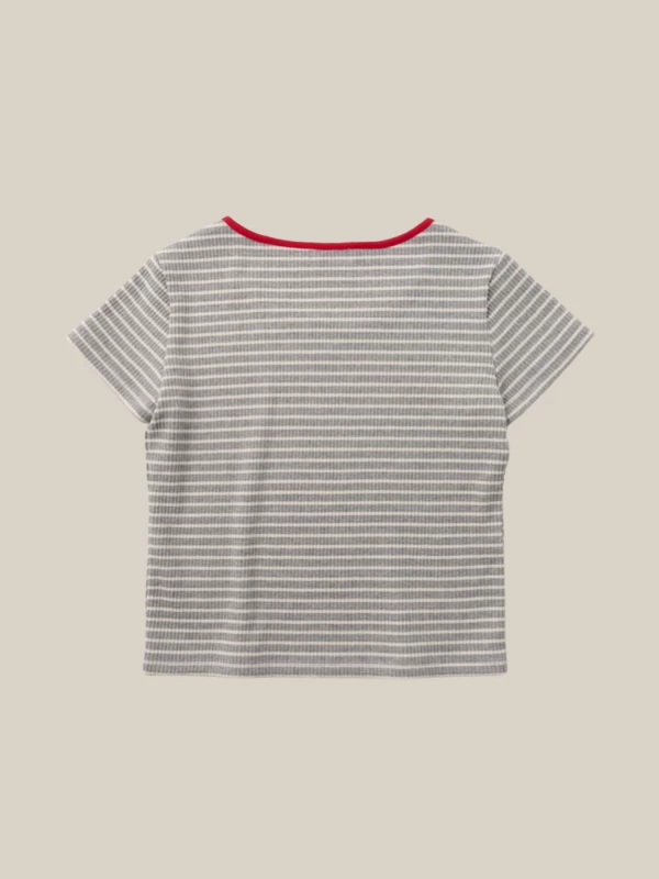 Grey White Striped T-Shirt with Logo 2