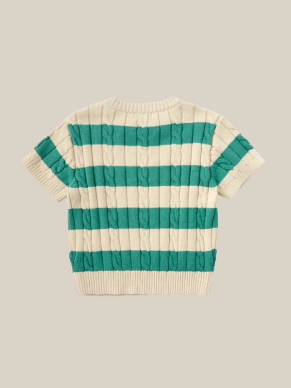 Green Beige Striped Plaid Top in Cotton Knit 2