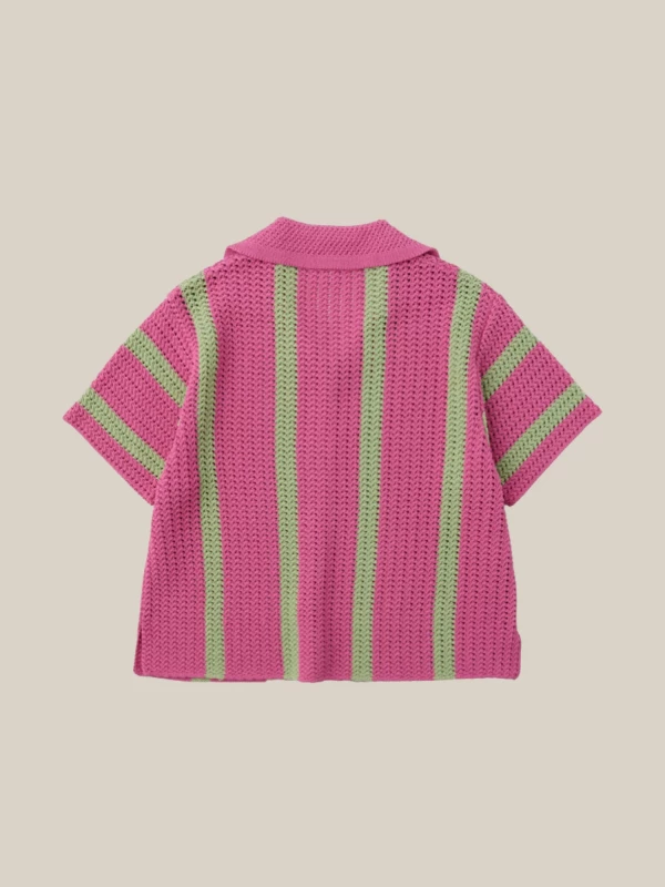 Camicia Rosa Verde Menta a Righe in Maglia Crochet 2