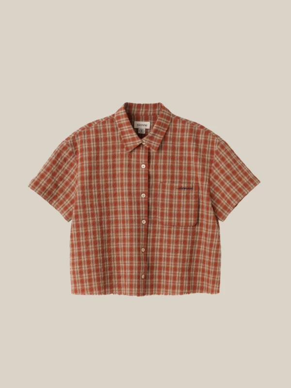 Camicia Rosso Mattone a Quadri Crop con Logo