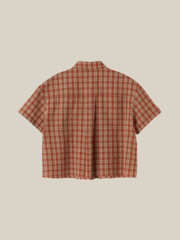 Camicia Rosso Mattone a Quadri Crop con Logo 2