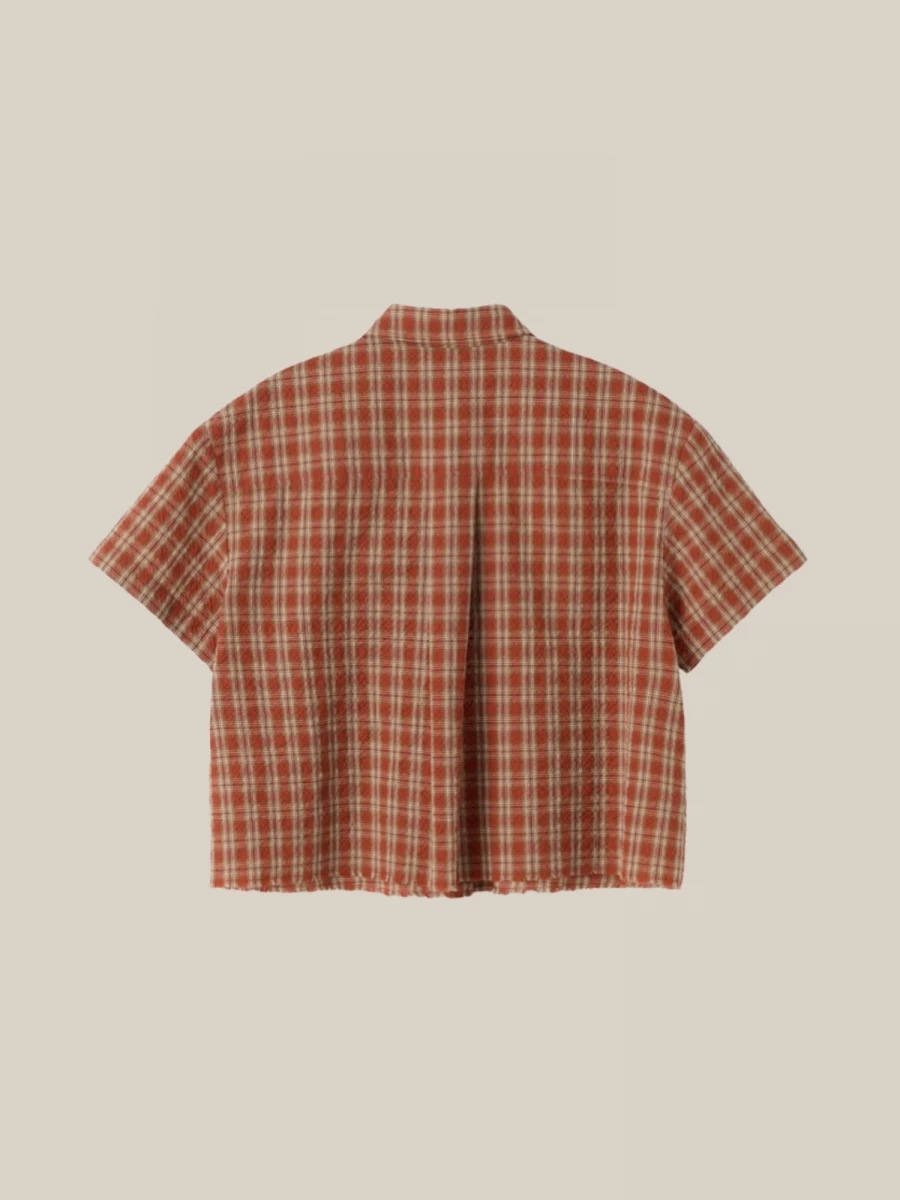 Camicia Rosso Mattone a Quadri Crop con Logo