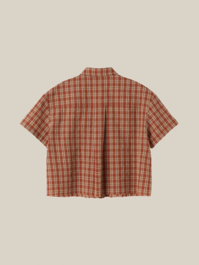 Camicia Rosso Mattone a Quadri Crop con Logo