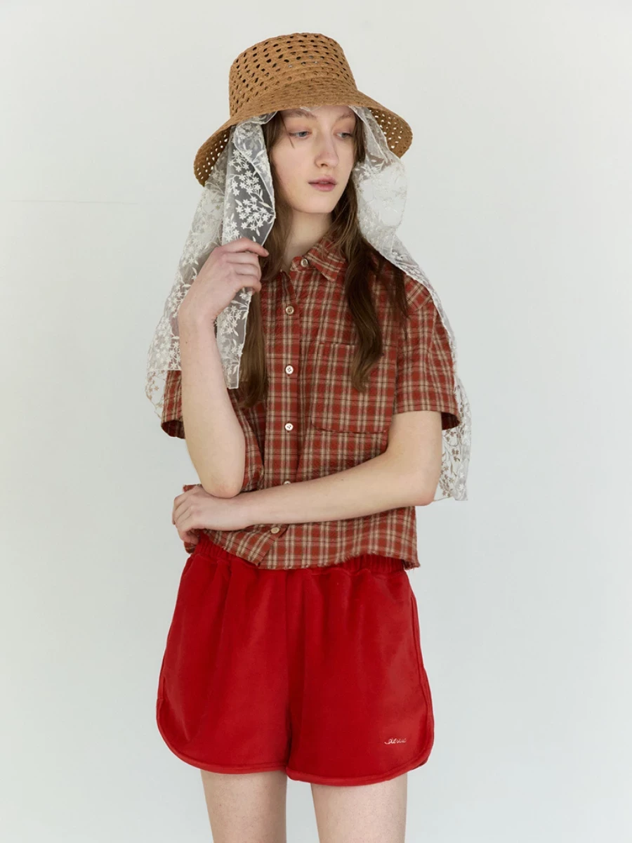 Camicia Rosso Mattone a Quadri Crop con Logo