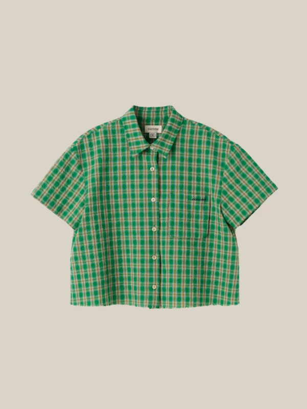Green Crop Plaid Shirt with Logo