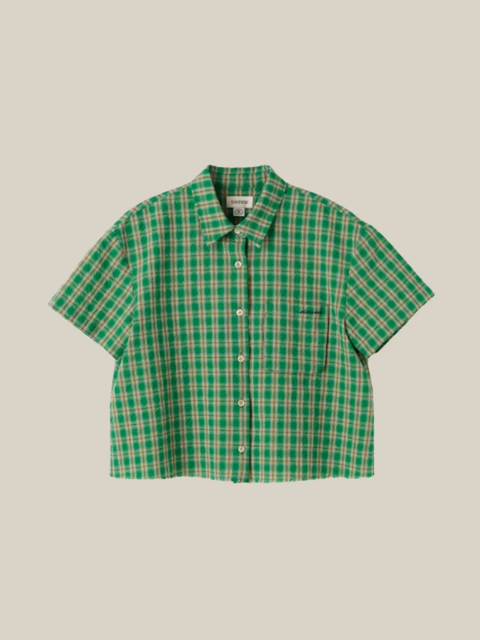 Green Crop Plaid Shirt with Logo