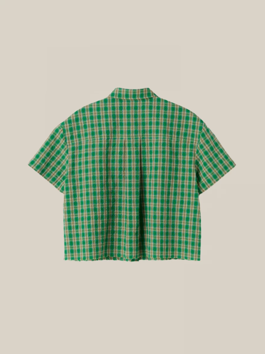 Green Crop Plaid Shirt with Logo