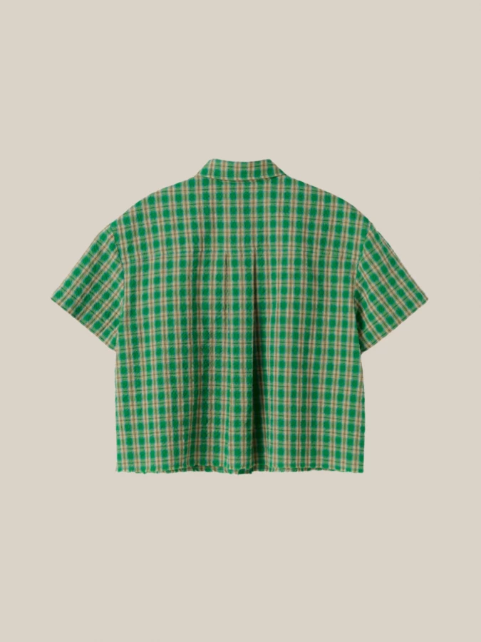 Green Crop Plaid Shirt with Logo