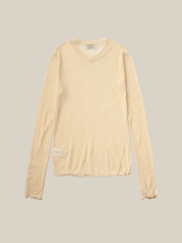 T-Shirt a Manica Lunga Avorio con Trasparenza 2