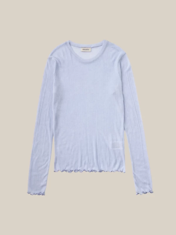 T-Shirt a Manica Lunga Azzurra con Trasparenza