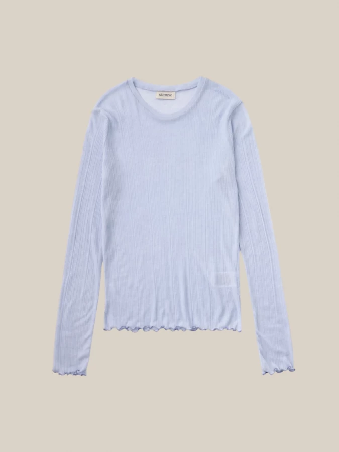 T-Shirt a Manica Lunga Azzurra con Trasparenza