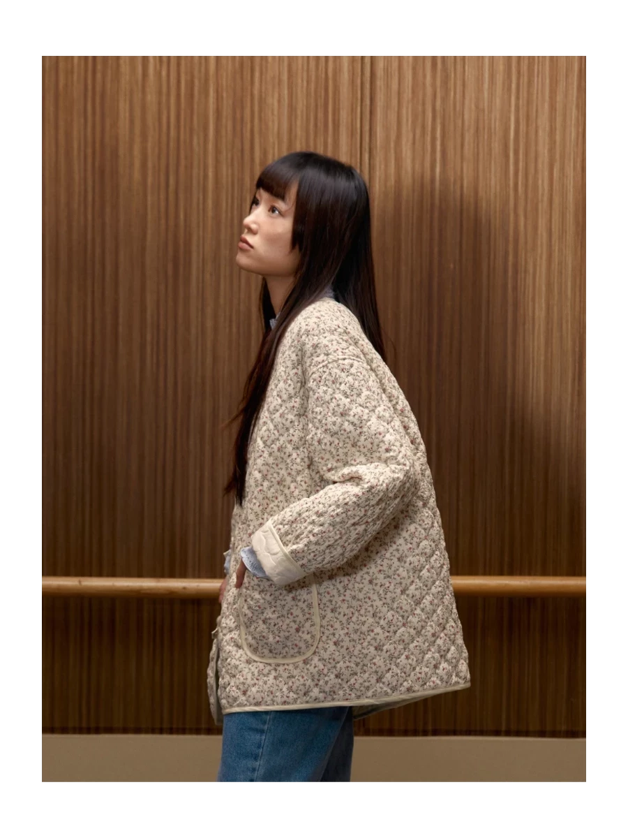 Giacca Avorio Trapuntata con stampa floreale