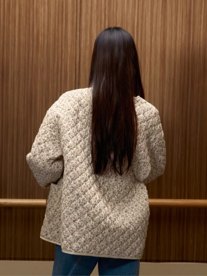 Giacca Avorio Trapuntata con stampa floreale