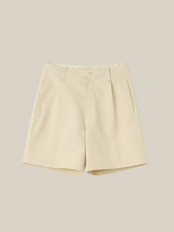 Ivory Bermuda Shorts with Front Pleats in Cotton
