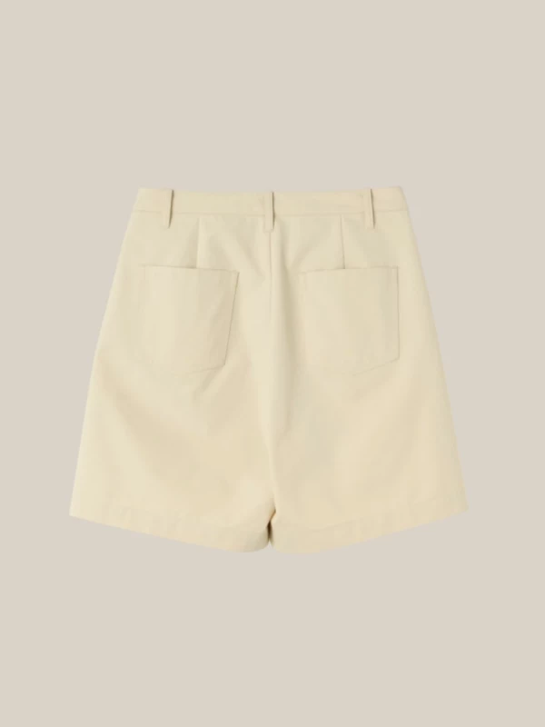Ivory Bermuda Shorts with Front Pleats in Cotton 2