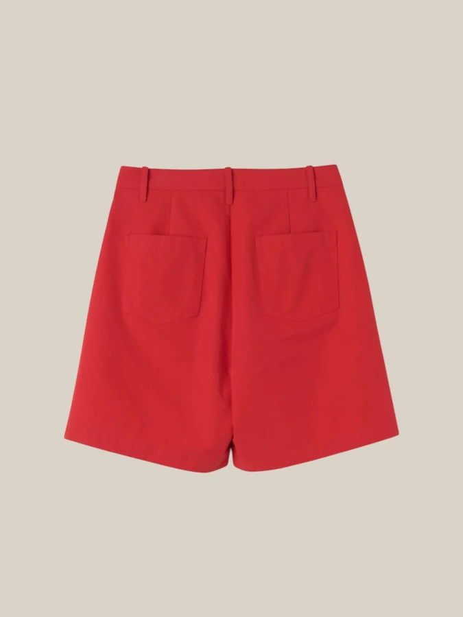 Red Bermuda Shorts with Front Pleats in Cotton
