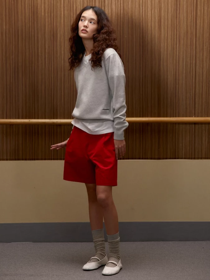 Bermuda Rossi con Pieghe Frontali in Cotone