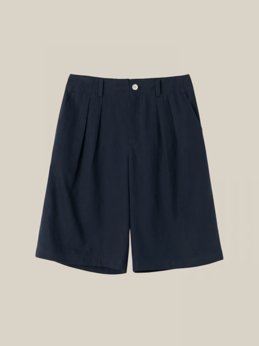 Dark Blue Cotton Linen Bermuda Shorts i